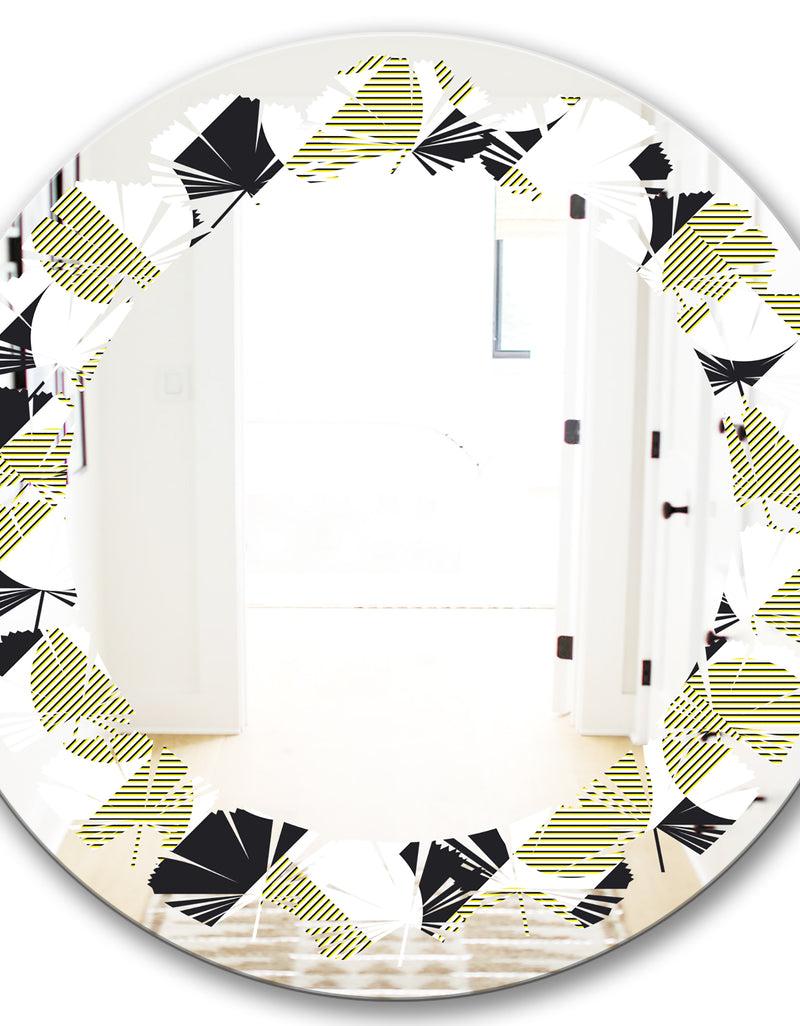 DesignQ Circular Abstract Retro Geometric II - Modern Round Or Oval Wall Mirror - Leaves