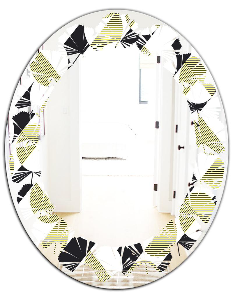 DesignQ Circular Abstract Retro Geometric II - Modern Round Or Oval Wall Mirror - Leaves