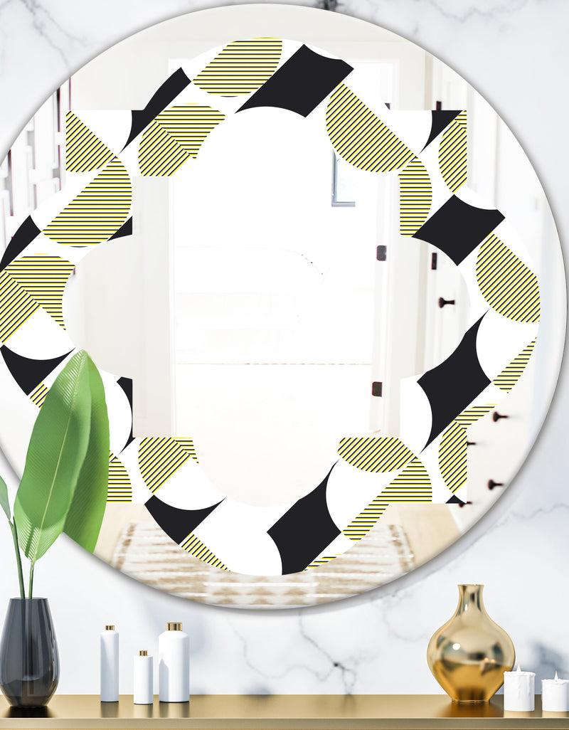 DesignQ Circular Abstract Retro Geometric II - Modern Round or Oval Wall Mirror - Quatrefoil