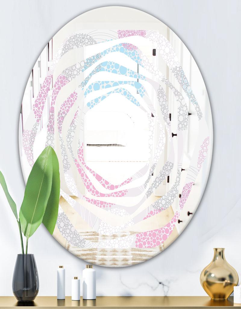 DesignQ Circular Abstract Retro Geometric III - Modern Round Or Oval Wall Mirror - Whirl