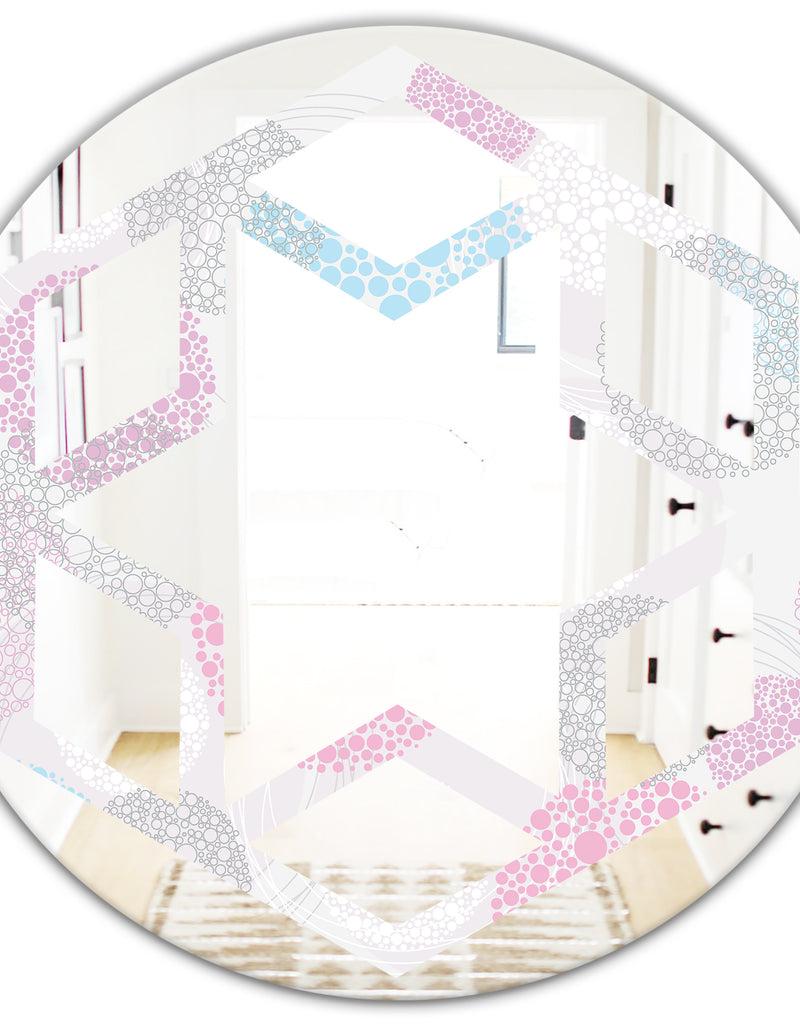 DesignQ Circular Abstract Retro Geometric III - Modern Round Or Oval Wall Mirror - Hexagon Star