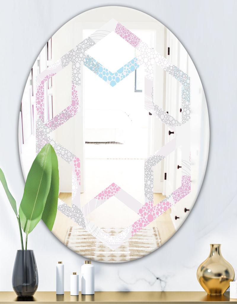 DesignQ Circular Abstract Retro Geometric III - Modern Round Or Oval Wall Mirror - Hexagon Star