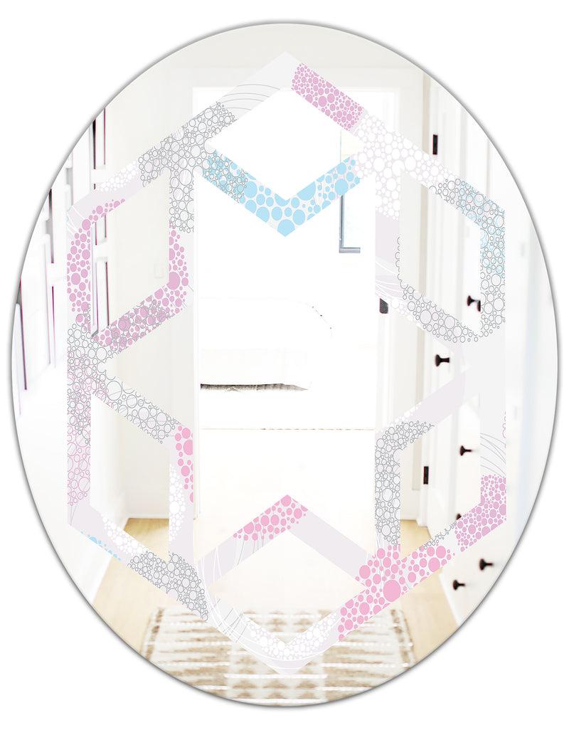 DesignQ Circular Abstract Retro Geometric III - Modern Round Or Oval Wall Mirror - Hexagon Star