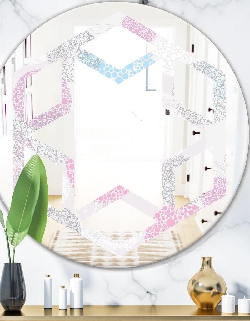 DesignQ Circular Abstract Retro Geometric III - Modern Round or Oval Wall Mirror - Hexagon Star