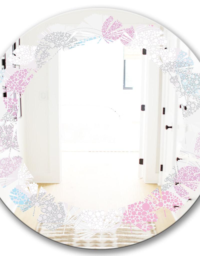 DesignQ Circular Abstract Retro Geometric III - Modern Round Or Oval Wall Mirror - Leaves