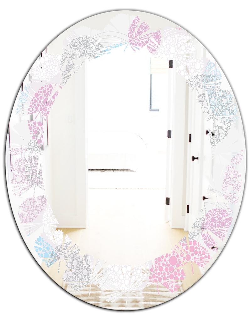 DesignQ Circular Abstract Retro Geometric III - Modern Round Or Oval Wall Mirror - Leaves