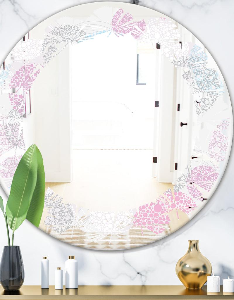 DesignQ Circular Abstract Retro Geometric III - Modern Round or Oval Wall Mirror - Leaves