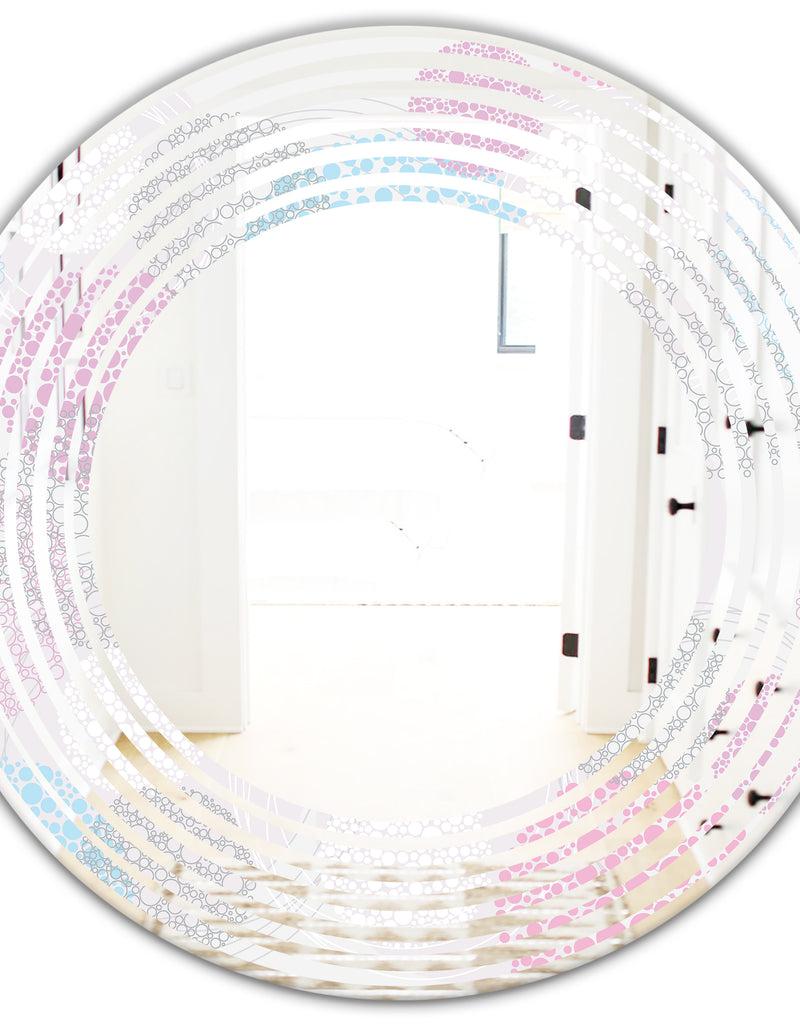 DesignQ Circular Abstract Retro Geometric III - Modern Round Or Oval Wall Mirror - Wave