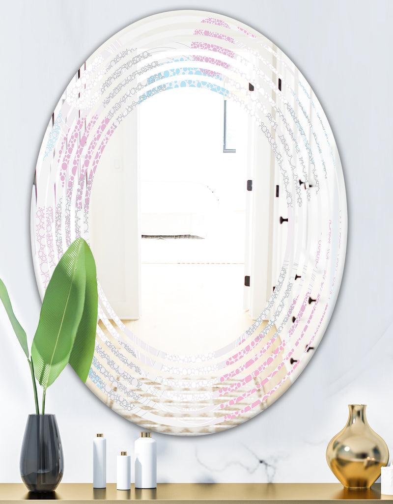 DesignQ Circular Abstract Retro Geometric III - Modern Round Or Oval Wall Mirror - Wave