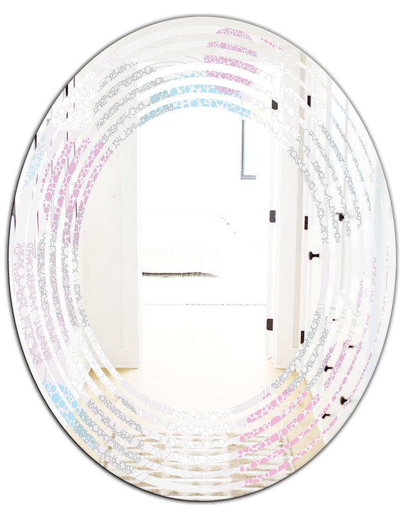 DesignQ Circular Abstract Retro Geometric III - Modern Round Or Oval Wall Mirror - Wave