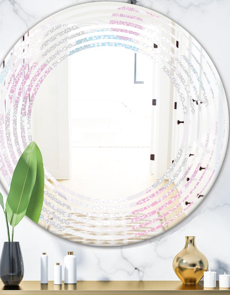 DesignQ Circular Abstract Retro Geometric III - Modern Round or Oval Wall Mirror - Wave