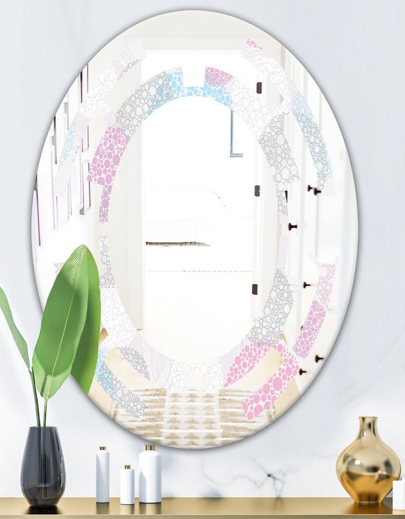 DesignQ Circular Abstract Retro Geometric III - Modern Round Or Oval Wall Mirror - Space