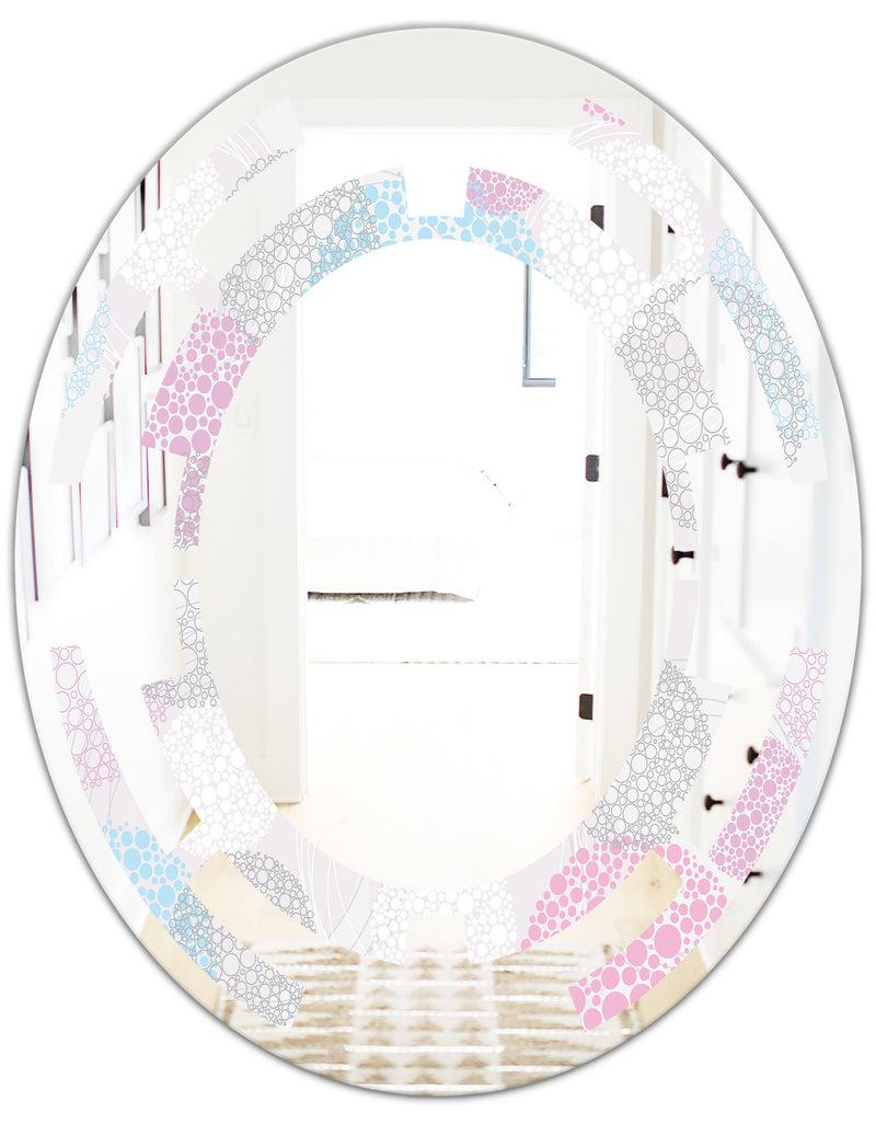 DesignQ Circular Abstract Retro Geometric III - Modern Round Or Oval Wall Mirror - Space