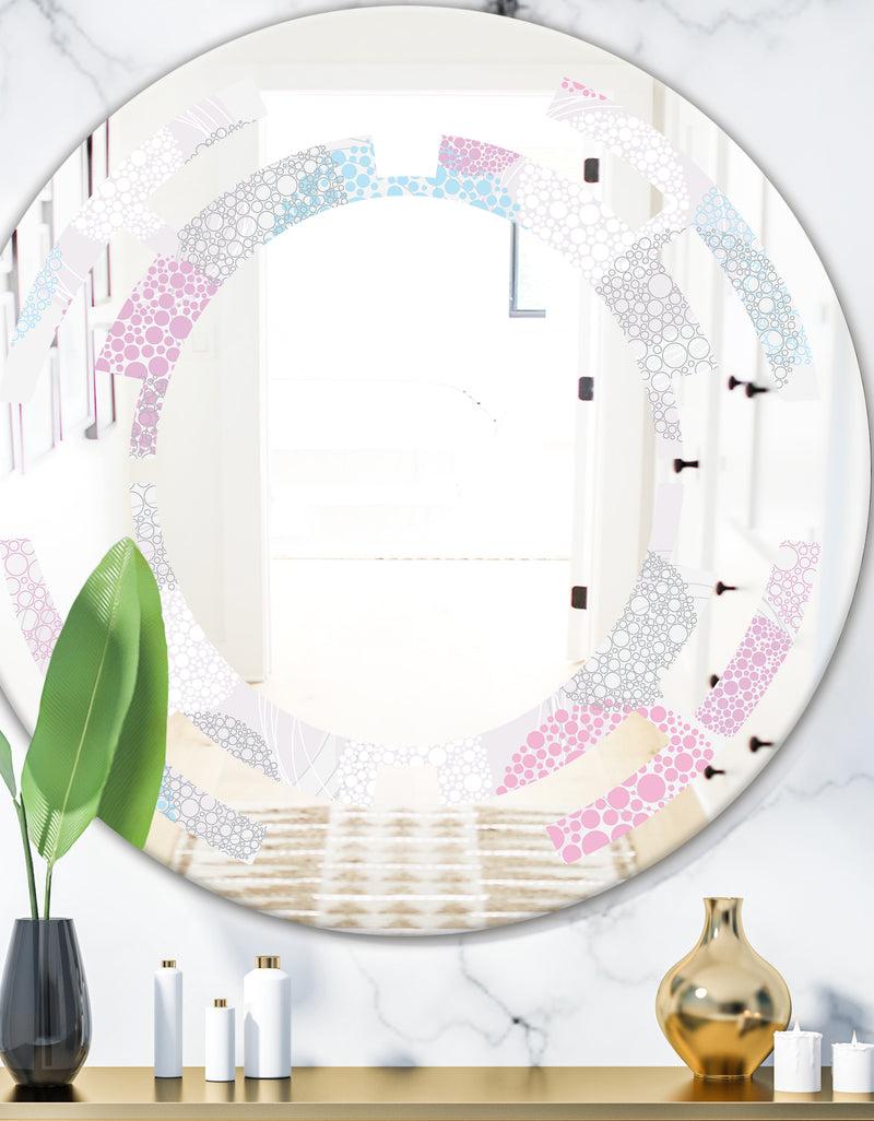 DesignQ Circular Abstract Retro Geometric III - Modern Round or Oval Wall Mirror - Space