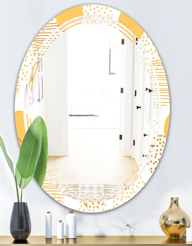 DesignQ Circular Abstract Retro Geometric IX - Modern Round Or Oval Wall Mirror - Triple C