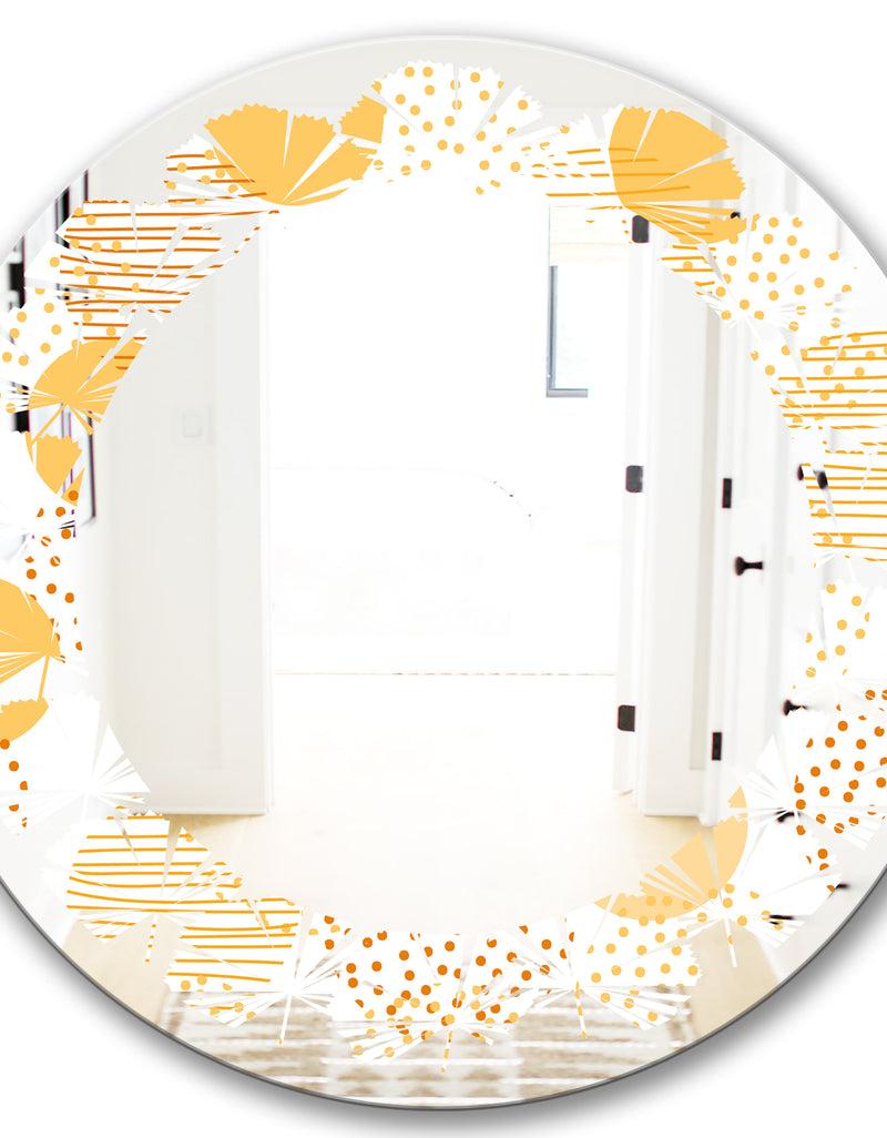 DesignQ Circular Abstract Retro Geometric IX - Modern Round Or Oval Wall Mirror - Leaves