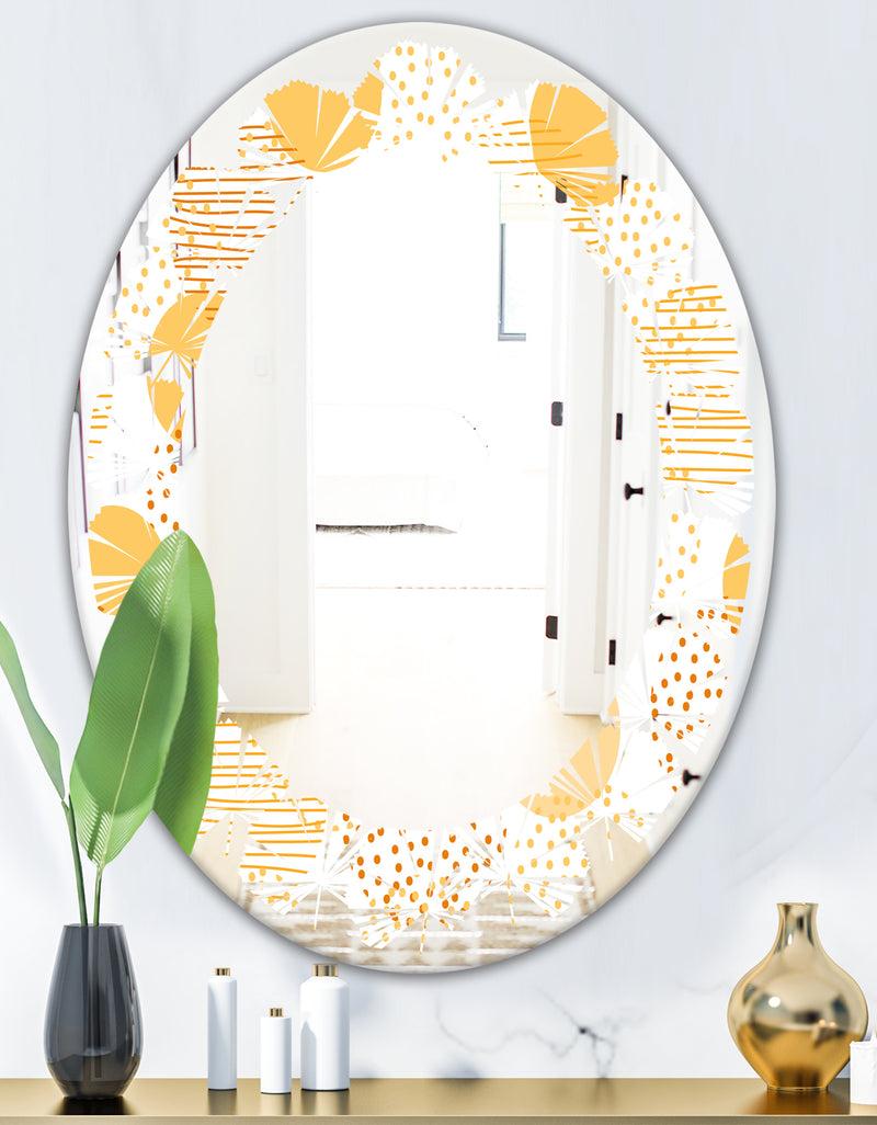 DesignQ Circular Abstract Retro Geometric IX - Modern Round Or Oval Wall Mirror - Leaves