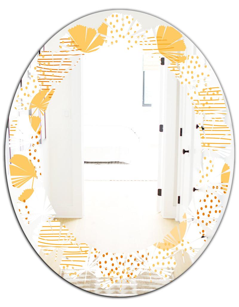 DesignQ Circular Abstract Retro Geometric IX - Modern Round Or Oval Wall Mirror - Leaves