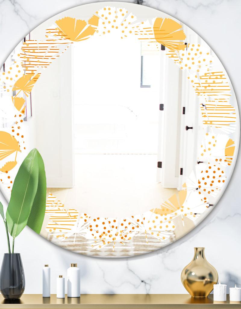 DesignQ Circular Abstract Retro Geometric IX - Modern Round or Oval Wall Mirror - Leaves