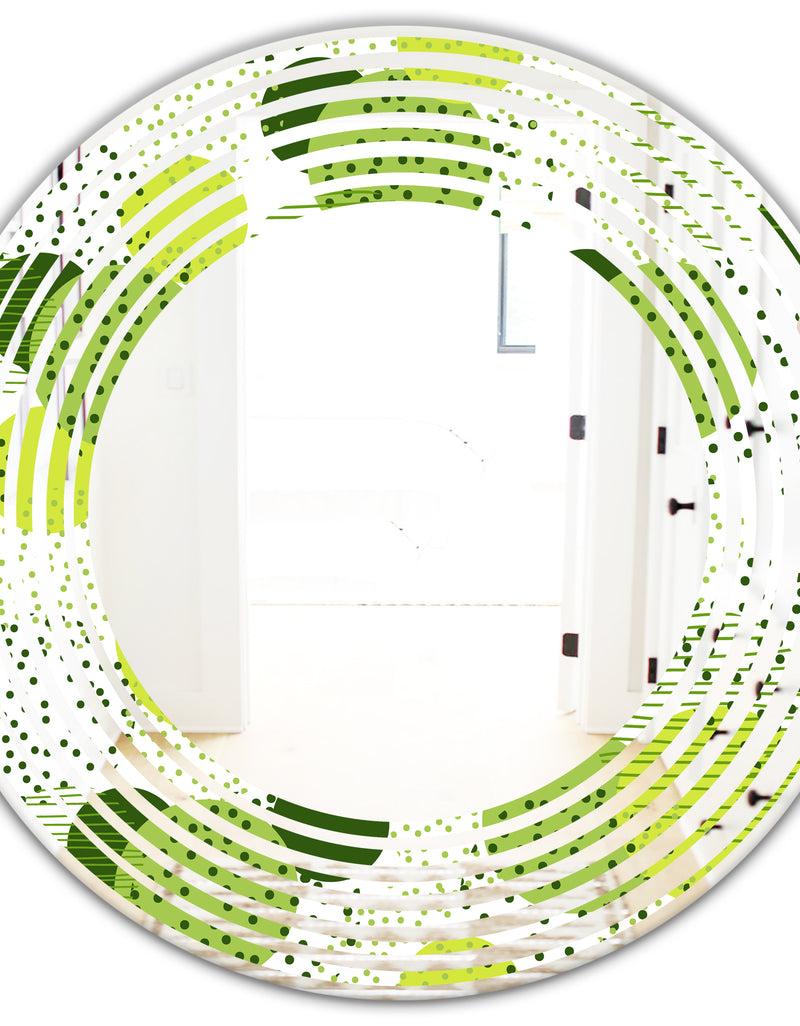 DesignQ Circular Abstract Retro Geometric X - Modern Round Or Oval Wall Mirror - Wave