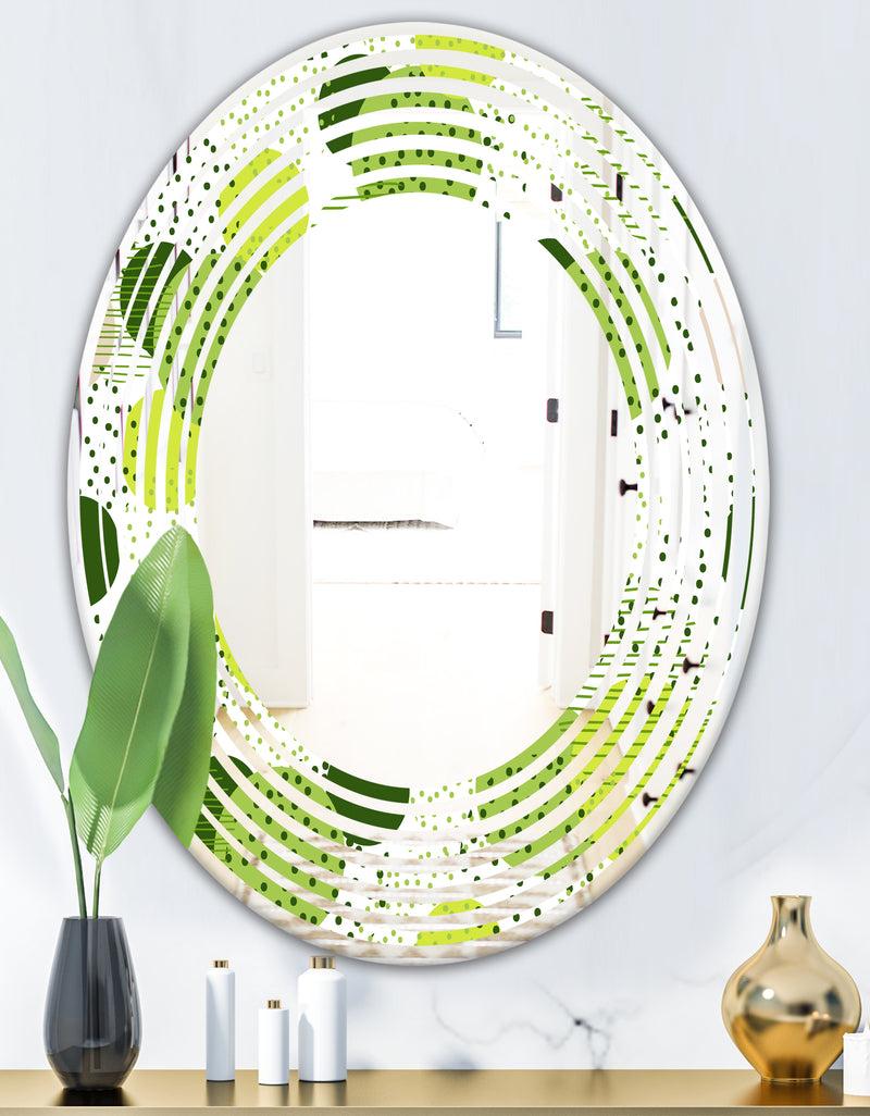 DesignQ Circular Abstract Retro Geometric X - Modern Round Or Oval Wall Mirror - Wave