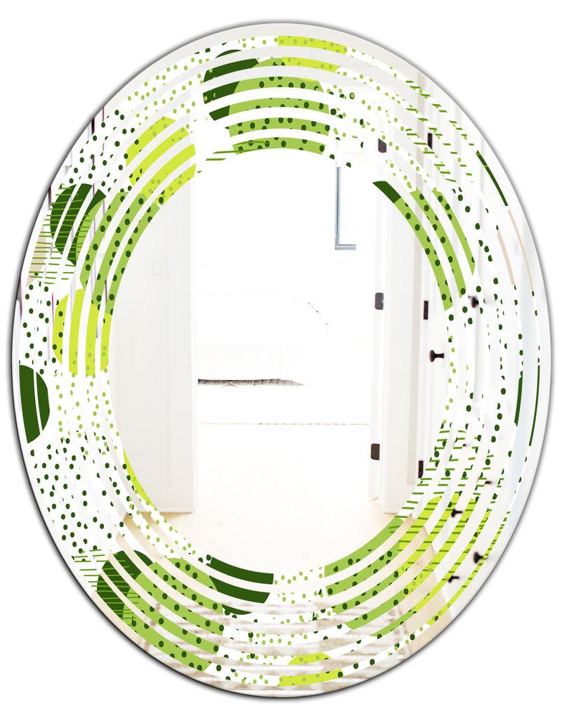 DesignQ Circular Abstract Retro Geometric X - Modern Round Or Oval Wall Mirror - Wave