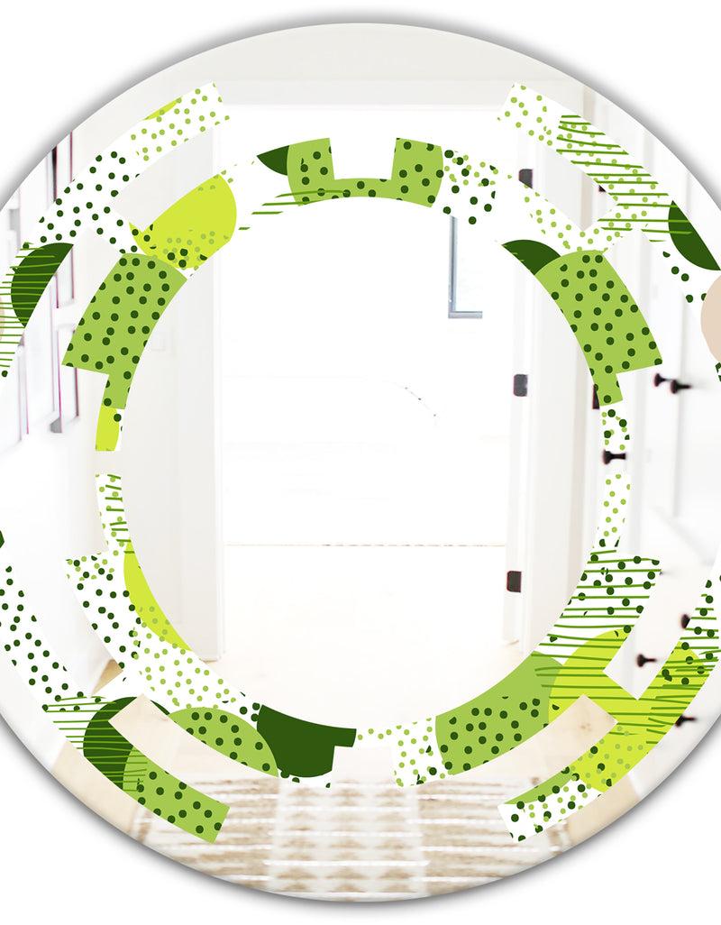 DesignQ Circular Abstract Retro Geometric X - Modern Round Or Oval Wall Mirror - Space