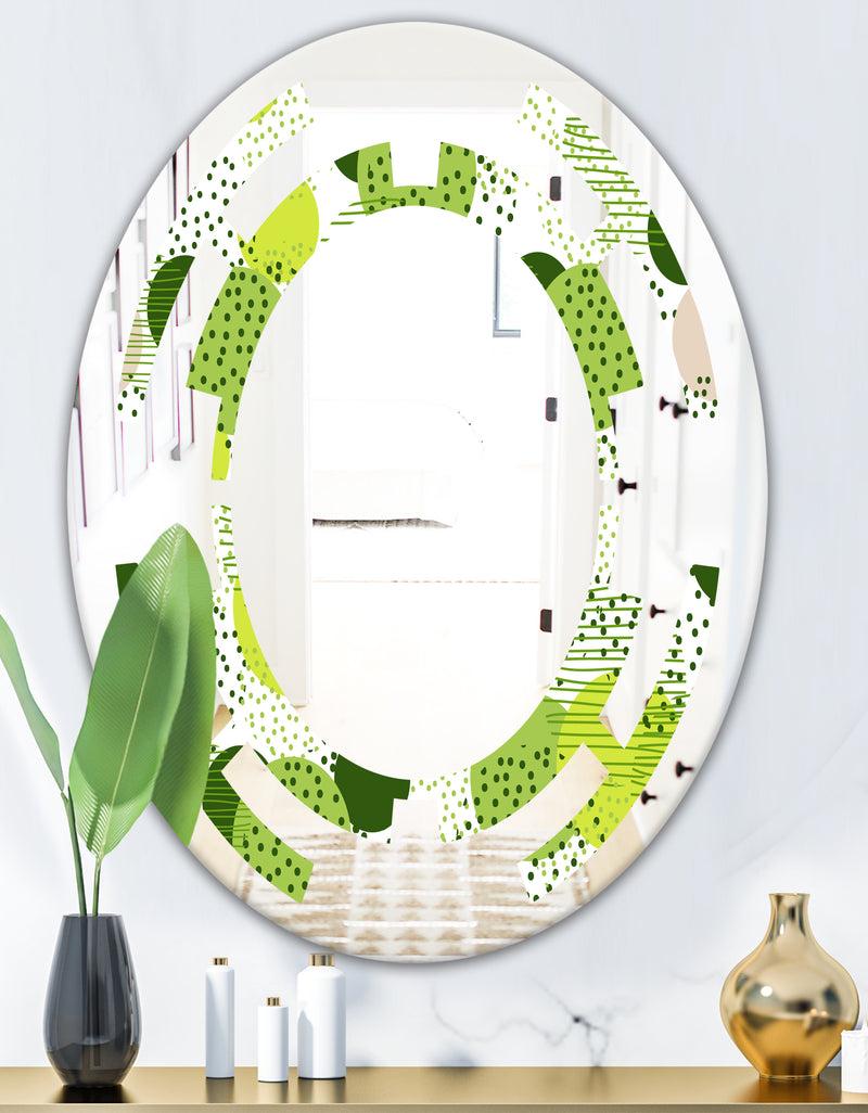 DesignQ Circular Abstract Retro Geometric X - Modern Round Or Oval Wall Mirror - Space