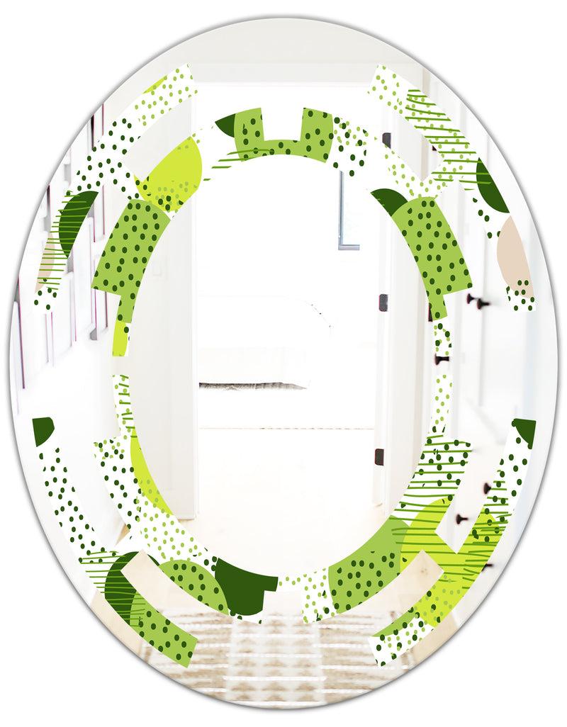 DesignQ Circular Abstract Retro Geometric X - Modern Round Or Oval Wall Mirror - Space