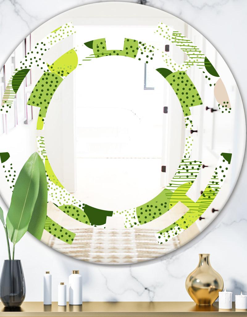 DesignQ Circular Abstract Retro Geometric X - Modern Round or Oval Wall Mirror - Space