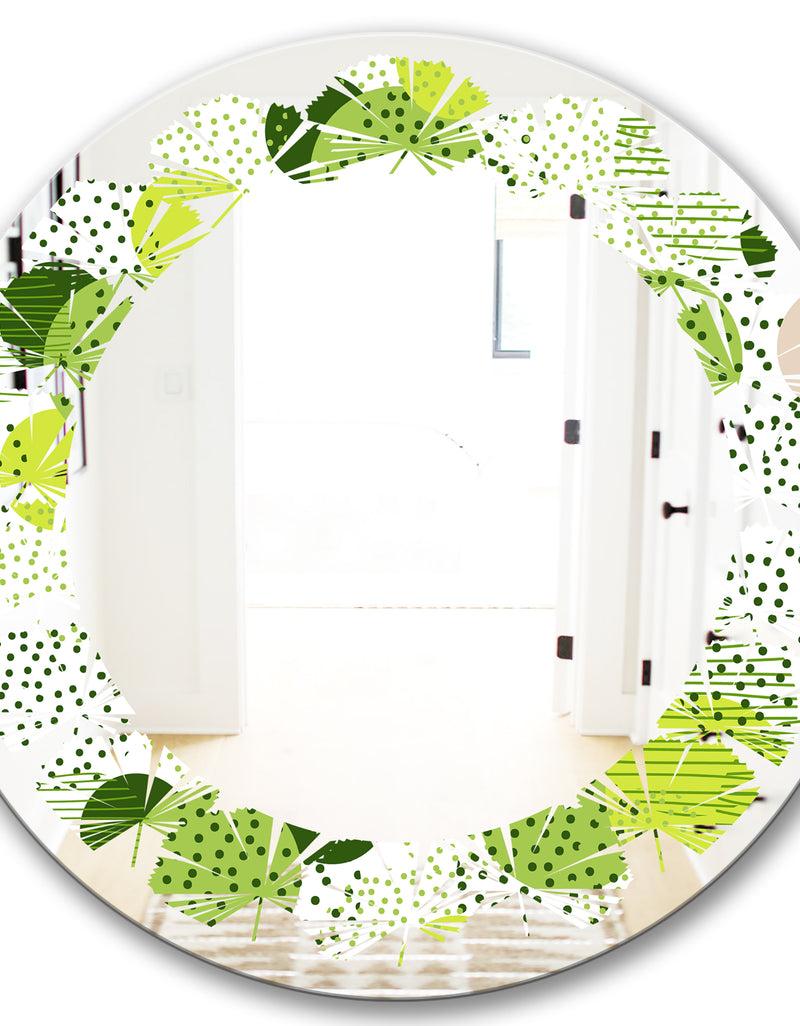 DesignQ Circular Abstract Retro Geometric X - Modern Round Or Oval Wall Mirror - Leaves