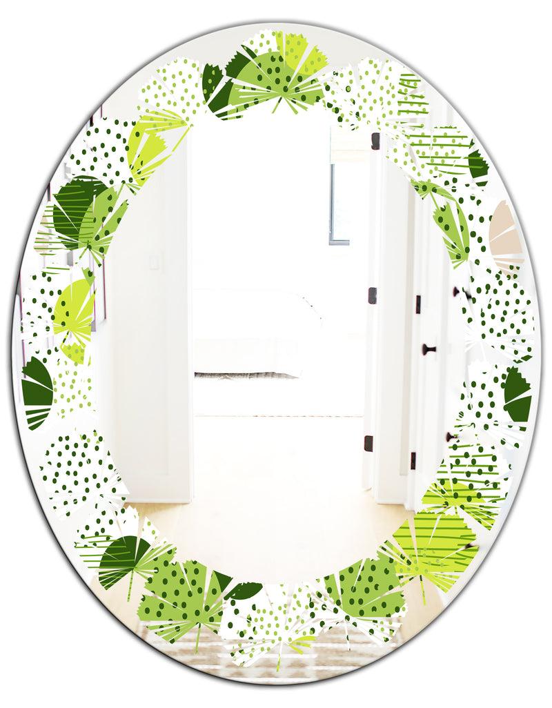 DesignQ Circular Abstract Retro Geometric X - Modern Round Or Oval Wall Mirror - Leaves