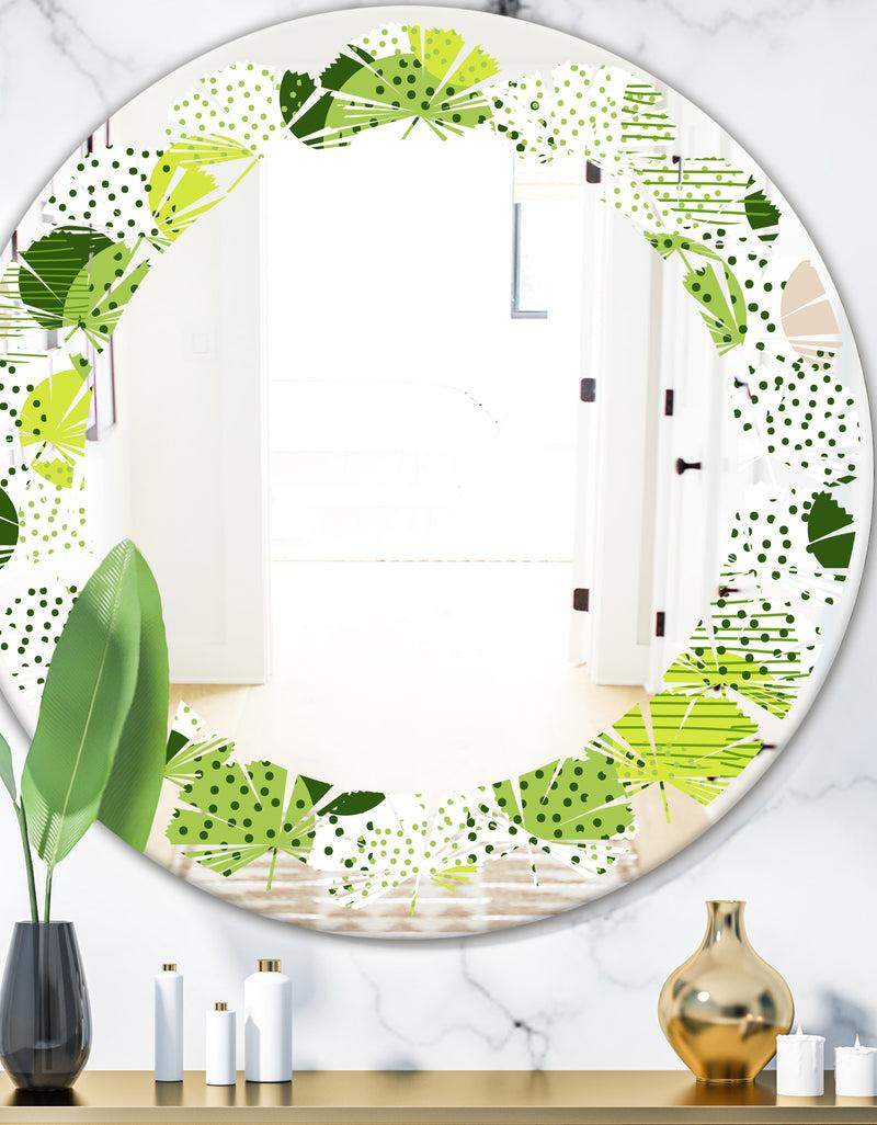 DesignQ Circular Abstract Retro Geometric X - Modern Round or Oval Wall Mirror - Leaves