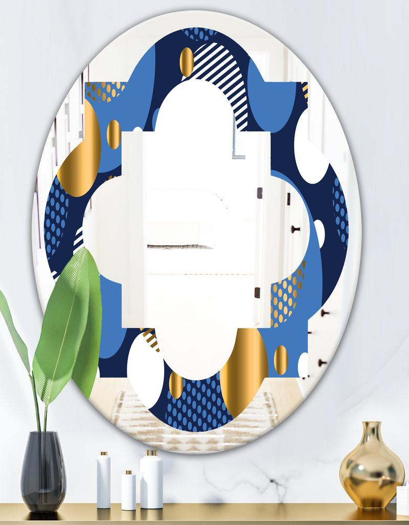 DesignQ Circular Abstract Retro Geometric XI - Modern Round Or Oval Wall Mirror - Quatrefoil