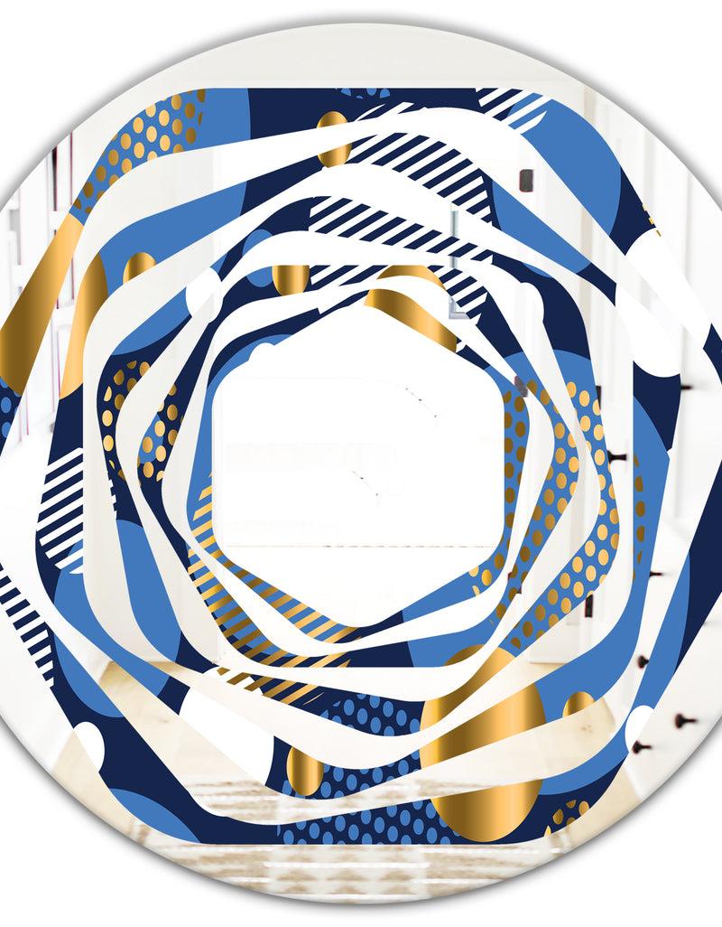 DesignQ Circular Abstract Retro Geometric XI - Modern Round Or Oval Wall Mirror - Whirl