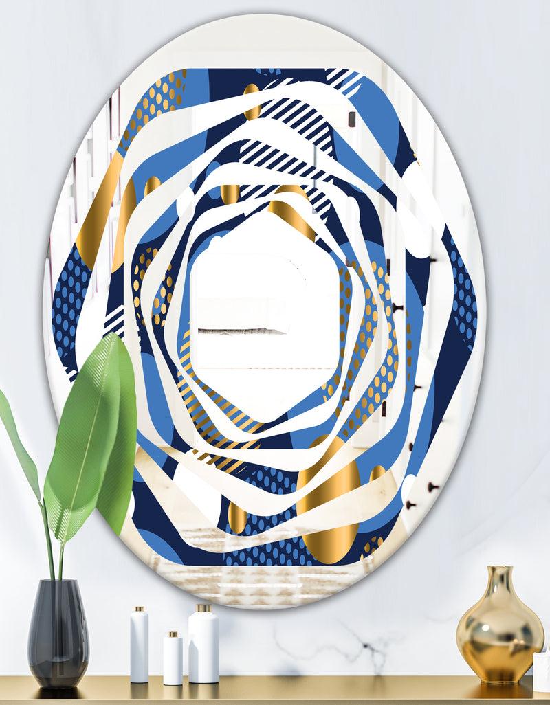 DesignQ Circular Abstract Retro Geometric XI - Modern Round Or Oval Wall Mirror - Whirl