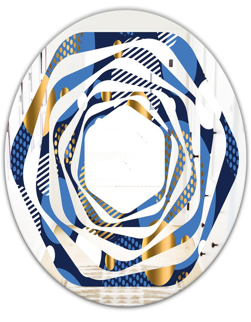 DesignQ Circular Abstract Retro Geometric XI - Modern Round Or Oval Wall Mirror - Whirl