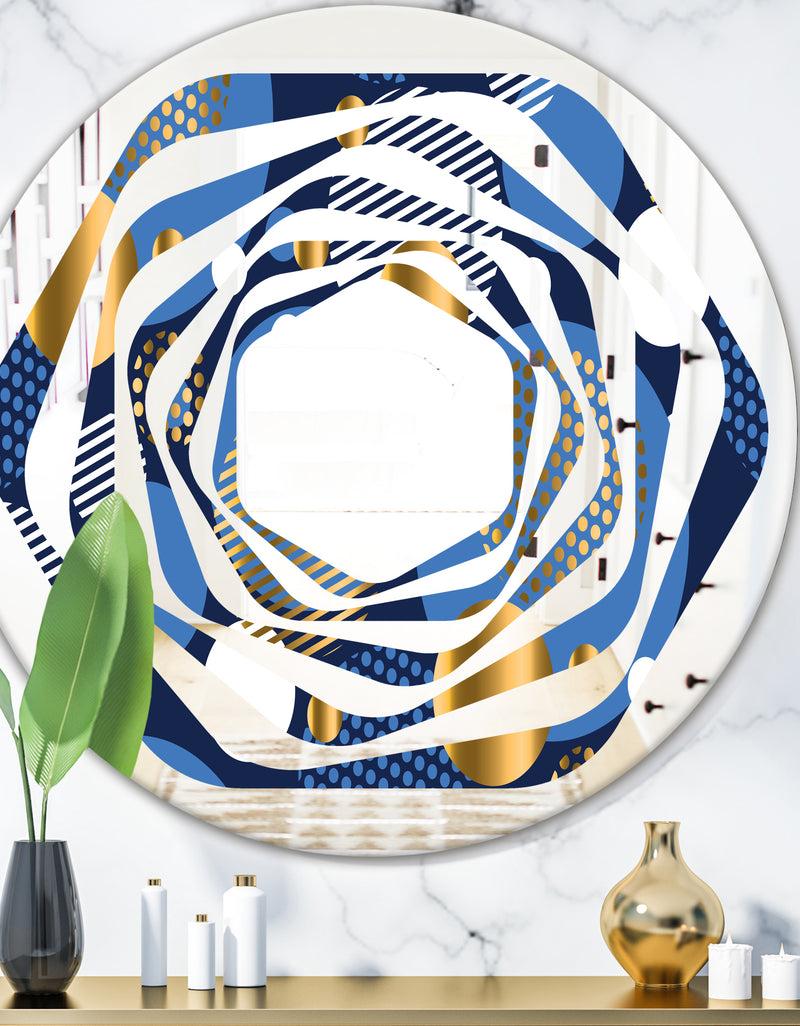 DesignQ Circular Abstract Retro Geometric XI - Modern Round or Oval Wall Mirror - Whirl