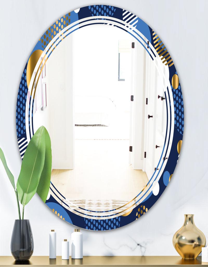 DesignQ Circular Abstract Retro Geometric XI - Modern Round Or Oval Wall Mirror - Triple C