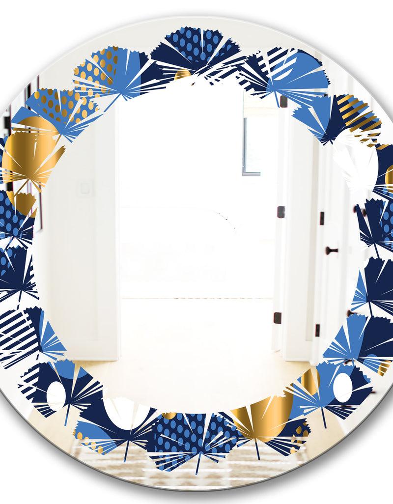 DesignQ Circular Abstract Retro Geometric XI - Modern Round Or Oval Wall Mirror - Leaves