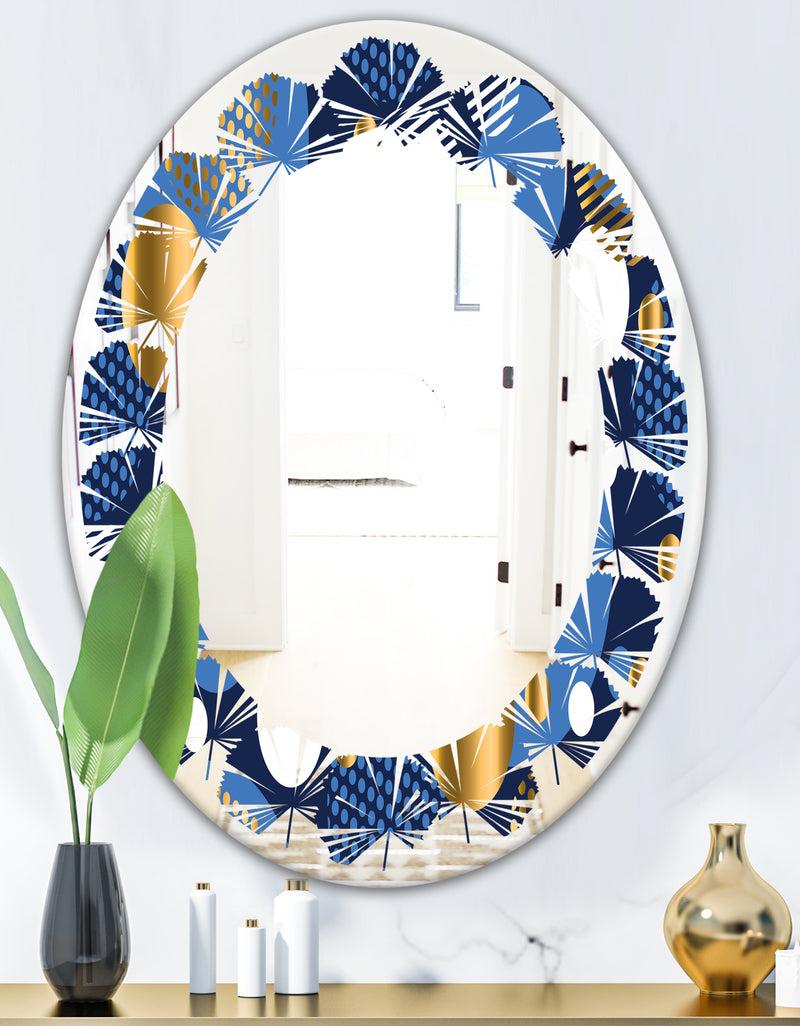 DesignQ Circular Abstract Retro Geometric XI - Modern Round Or Oval Wall Mirror - Leaves