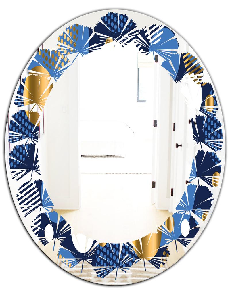 DesignQ Circular Abstract Retro Geometric XI - Modern Round Or Oval Wall Mirror - Leaves