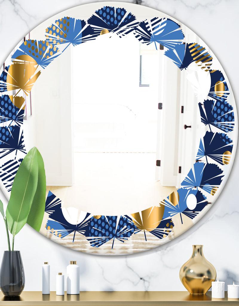 DesignQ Circular Abstract Retro Geometric XI - Modern Round or Oval Wall Mirror - Leaves