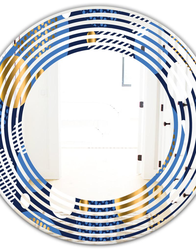 DesignQ Circular Abstract Retro Geometric XI - Modern Round Or Oval Wall Mirror - Wave