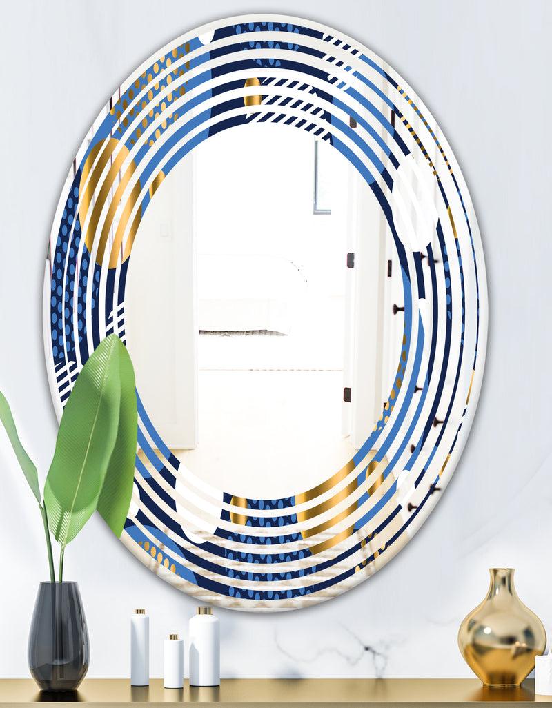 DesignQ Circular Abstract Retro Geometric XI - Modern Round Or Oval Wall Mirror - Wave