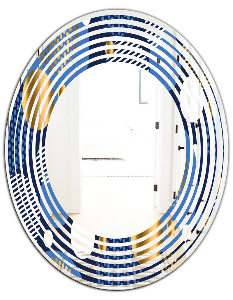 DesignQ Circular Abstract Retro Geometric XI - Modern Round Or Oval Wall Mirror - Wave