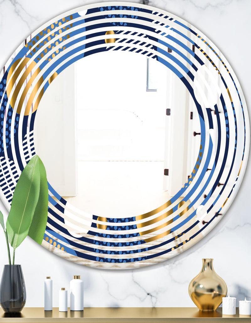 DesignQ Circular Abstract Retro Geometric XI - Modern Round or Oval Wall Mirror - Wave