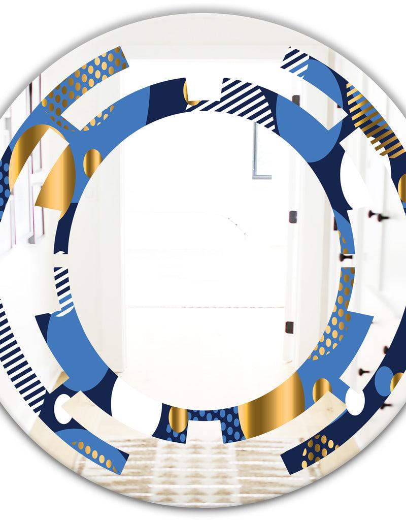 DesignQ Circular Abstract Retro Geometric XI - Modern Round Or Oval Wall Mirror - Space