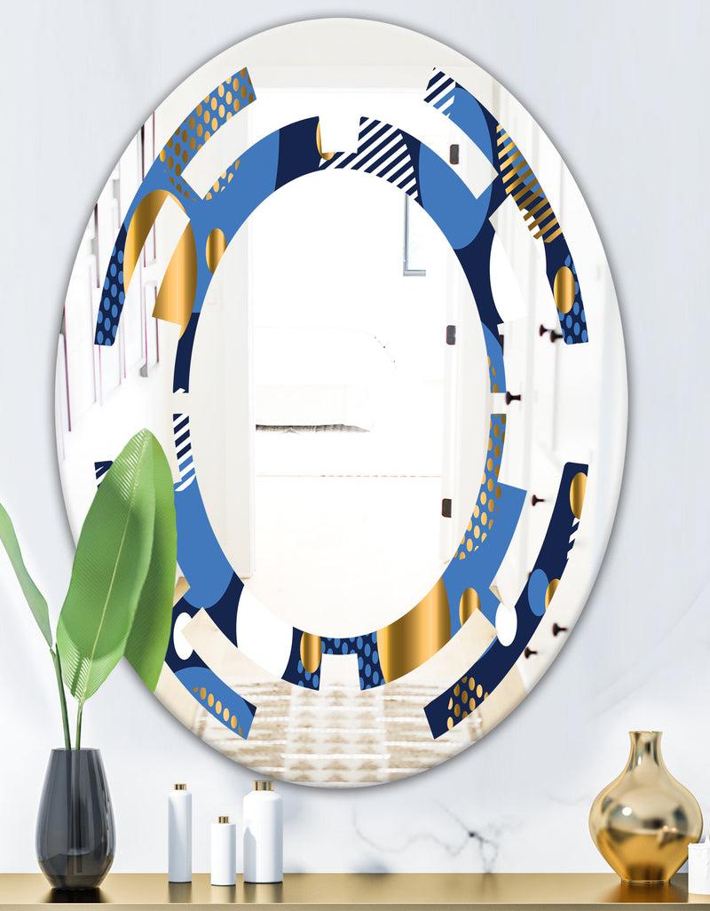 DesignQ Circular Abstract Retro Geometric XI - Modern Round Or Oval Wall Mirror - Space