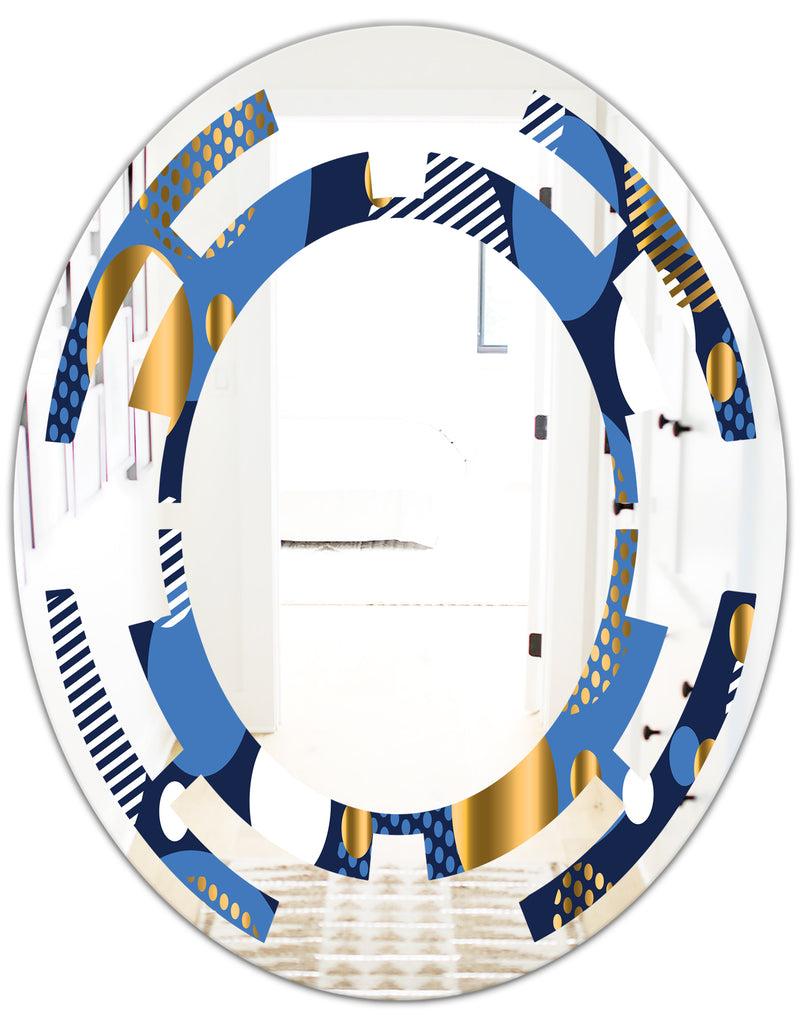 DesignQ Circular Abstract Retro Geometric XI - Modern Round Or Oval Wall Mirror - Space